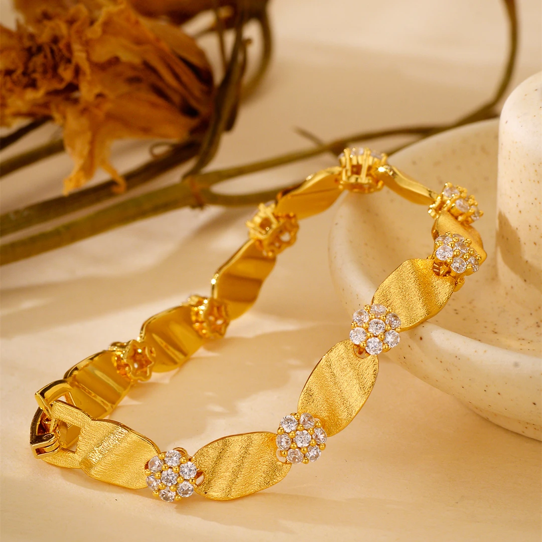 铜合金手链 新款中古金色拉丝花朵缎带手链复古高级感手饰品轻奢