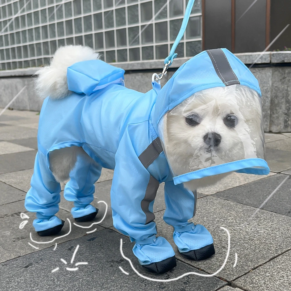 可牵引小狗狗四脚雨衣防水全包连脚小型犬比熊泰迪宠物雨天狗衣服