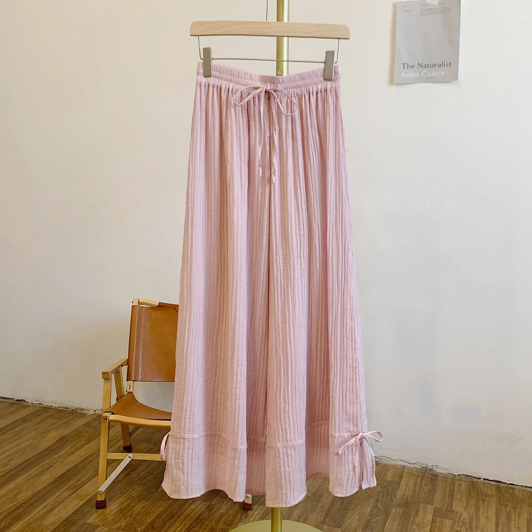 轻影Y2606-1 侧边蝴蝶结系带松紧腰系带阔腿裤