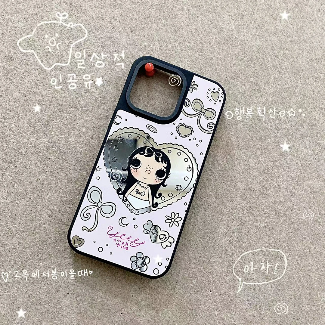 可爱女孩适用苹果17promax手机壳16pro创意15补妆镜14软边13