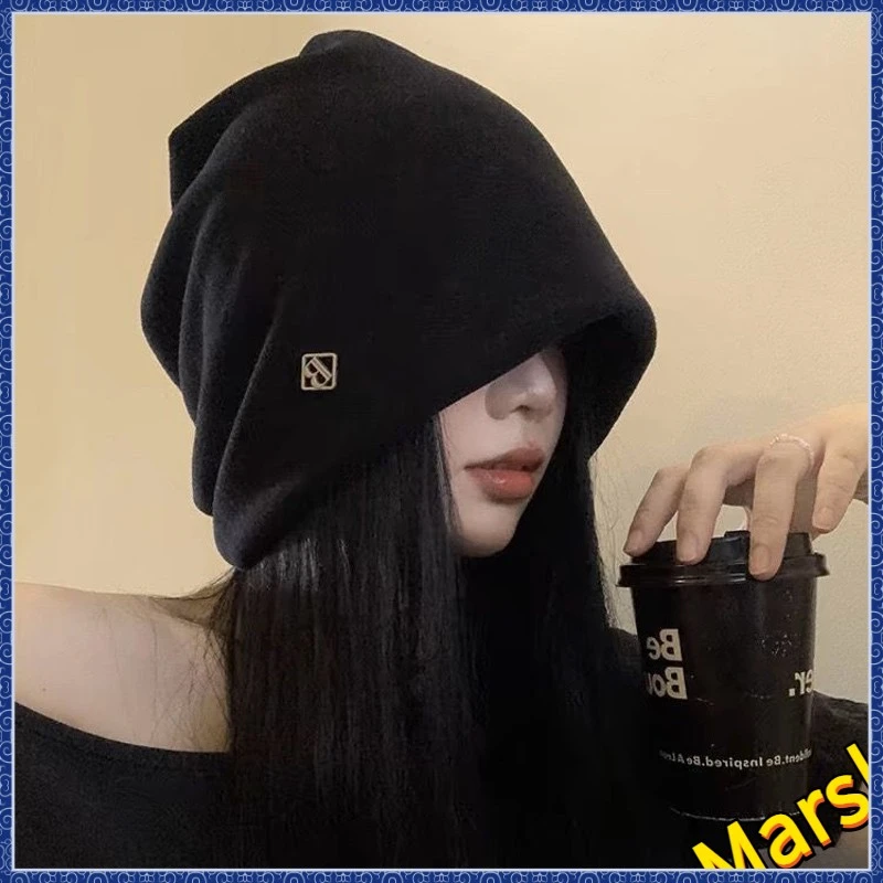 字母堆堆帽男女秋冬时尚百搭大头围冷帽显脸小套头包头帽子D621