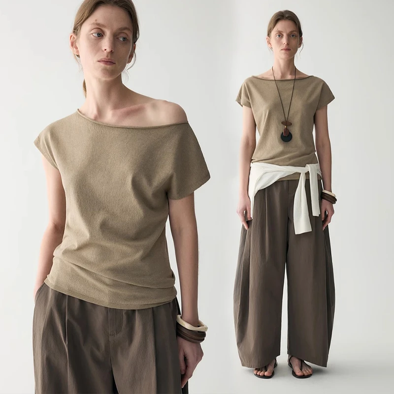 【INSIS FEMME】noundnound斜肩两穿领小飞袖针织套头衫25夏季新款