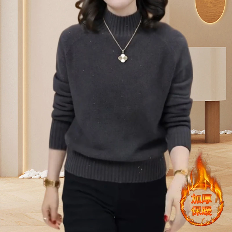 小个子亲肤舒适亮片毛衣高级感秋冬内搭外穿针织加厚长袖洋气上衣