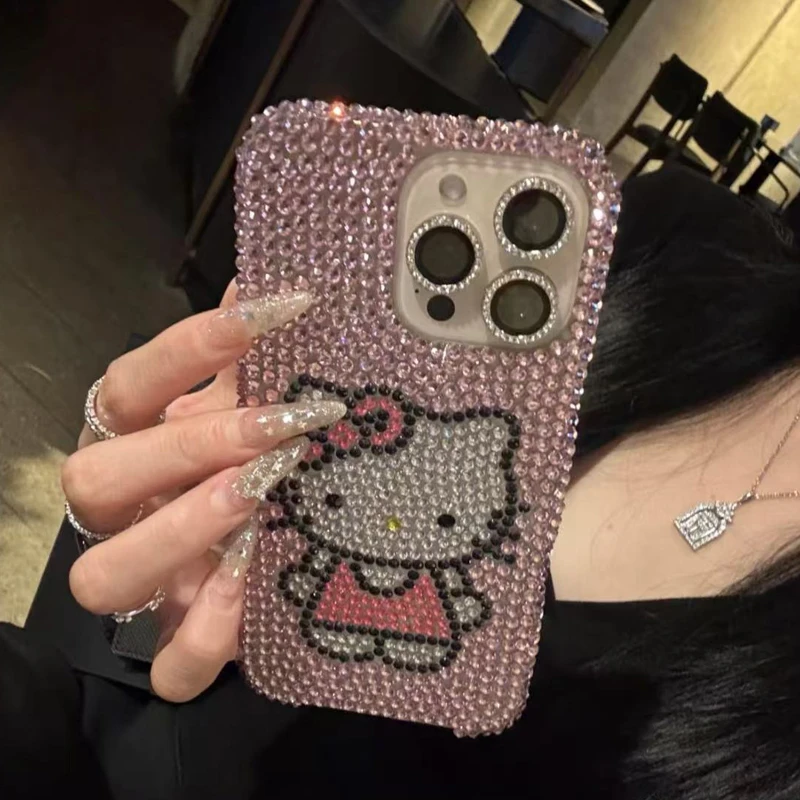 适用苹果16手机壳水钻HelloKitty女款iPhone15/14/13防摔壳保护套