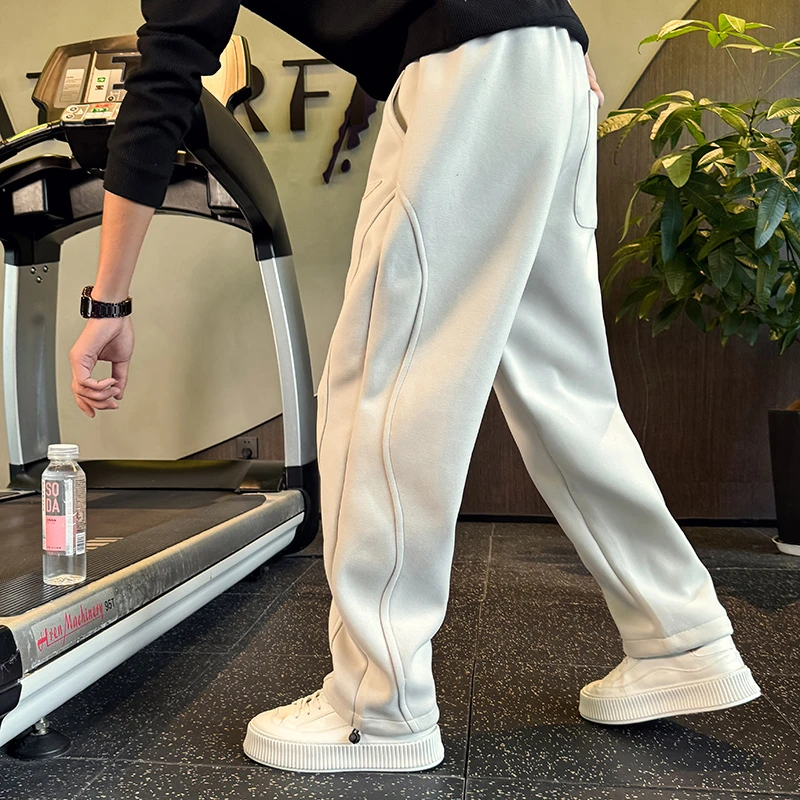 巴黎灰加绒卫裤男士潮牌直筒运动裤春秋男裤2025新款春季休闲裤子
