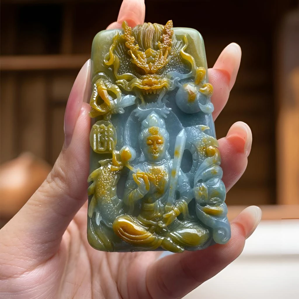 定制翡翠 黄翡御龙虚空藏 属牛虎守护 毛货买断 尺寸69*39*9.3mm