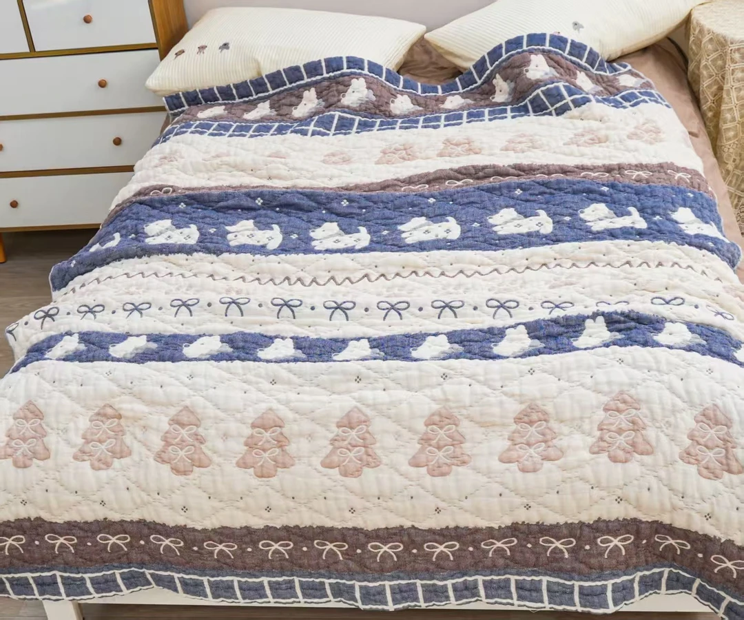 【蝴蝶结小狗】150*200cm棉麻泡芙被