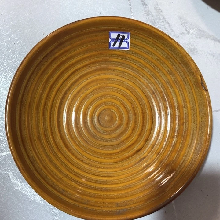 瓷片陶瓷品五厂黄金釉盘子直径21