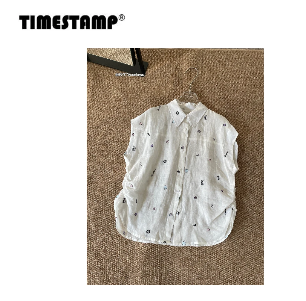 【TIMESTAMP】2025/67010002新款时尚洋气刺绣图案无袖衬衫