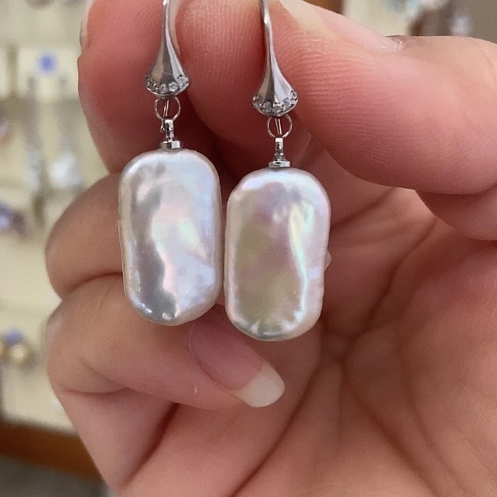 银S925镶嵌淡水珍珠耳饰