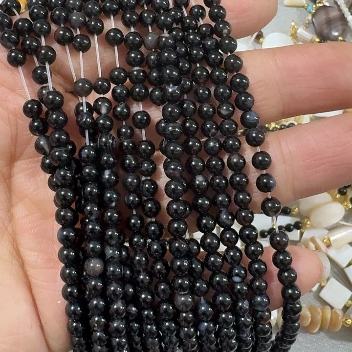 玛瑙/玉髓合金珠宝半成品4mm3条黑玛瑙