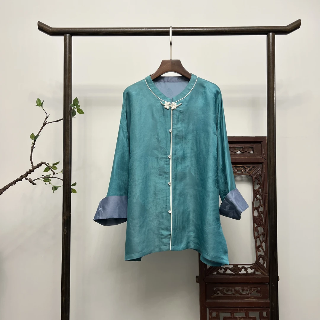 【婵娟】新中式45姆米香云纱夏季双面穿上衣国风桑蚕丝外套W50182