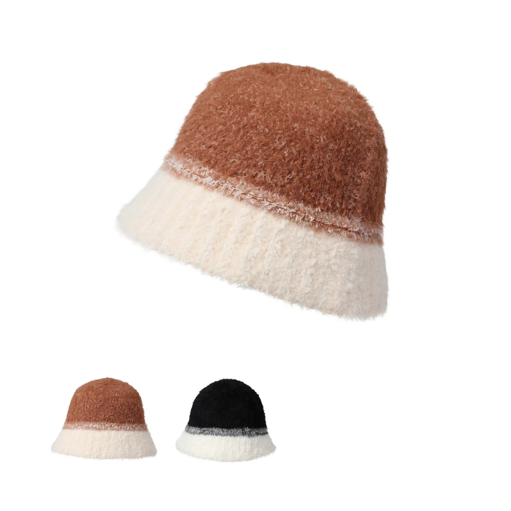 毛绒绒保暖拼色盆帽(款式随机)