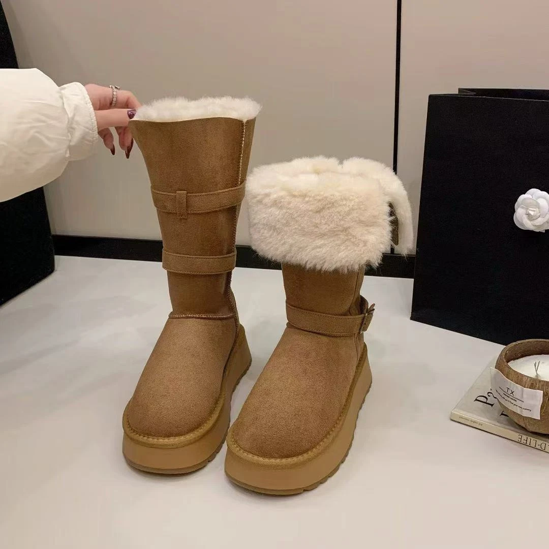 长筒厚底雪地靴加绒2025加厚增高百搭厚底棉鞋两穿防滑雪地靴