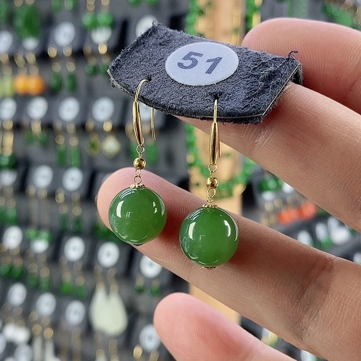 和田玉耳饰18K金镶嵌