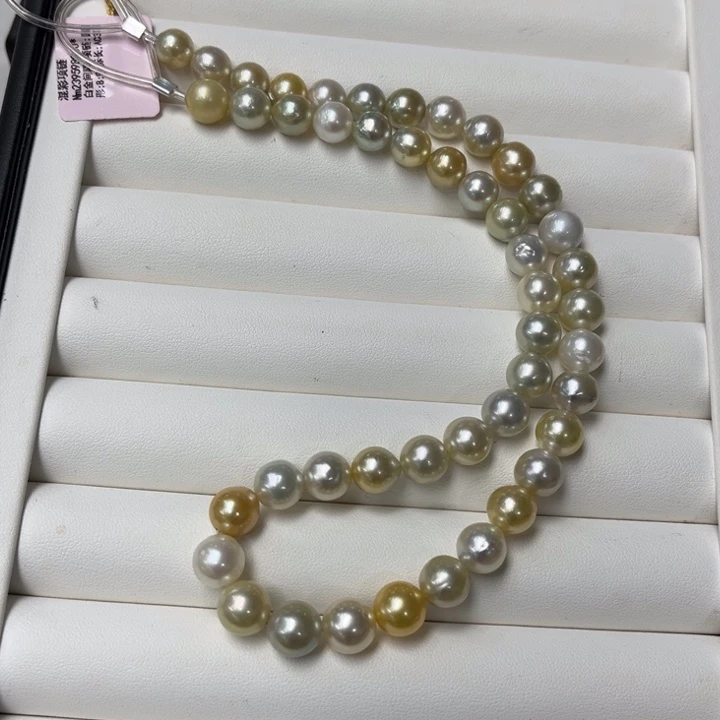 海水珍珠金白混彩项链8-9mm未镶嵌小*圆