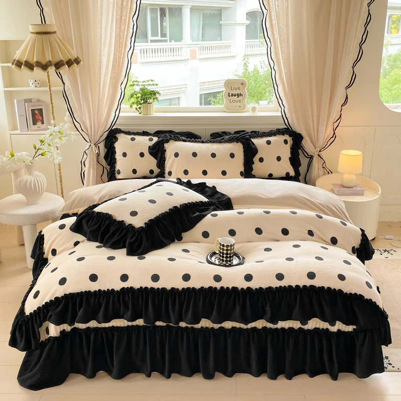 冬季保暖加厚牛奶绒床盖四件套床品套件防滑韩版加绒双面绒防静电