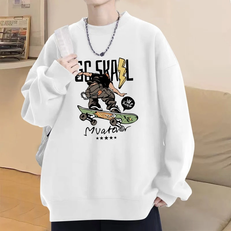 特大码300斤美式圆领卫衣男春秋宽松打底休闲大码长袖青少年上衣