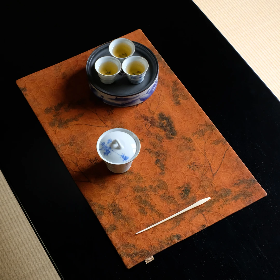 【品遗敬仁】「大号56*35cm」国风香云纱茶席 加厚双面干泡大茶席垫