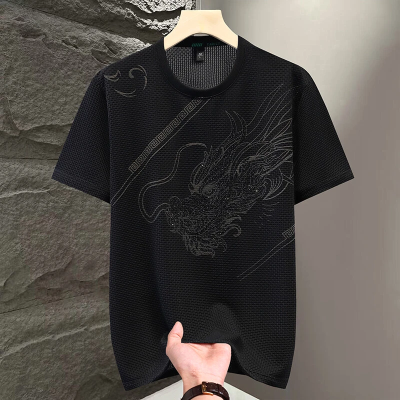 圆领大码夏季日常常规短袖提花T恤男装修身半袖国风男士百搭