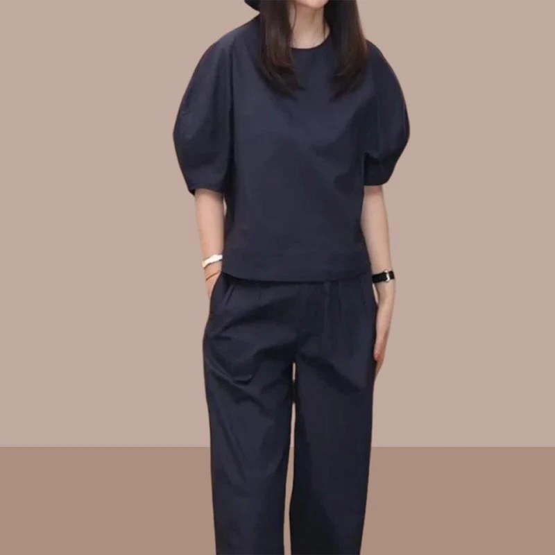 衬衫休闲裤设计感圆领两件套时尚套装2025夏季新款减龄小众慵懒风