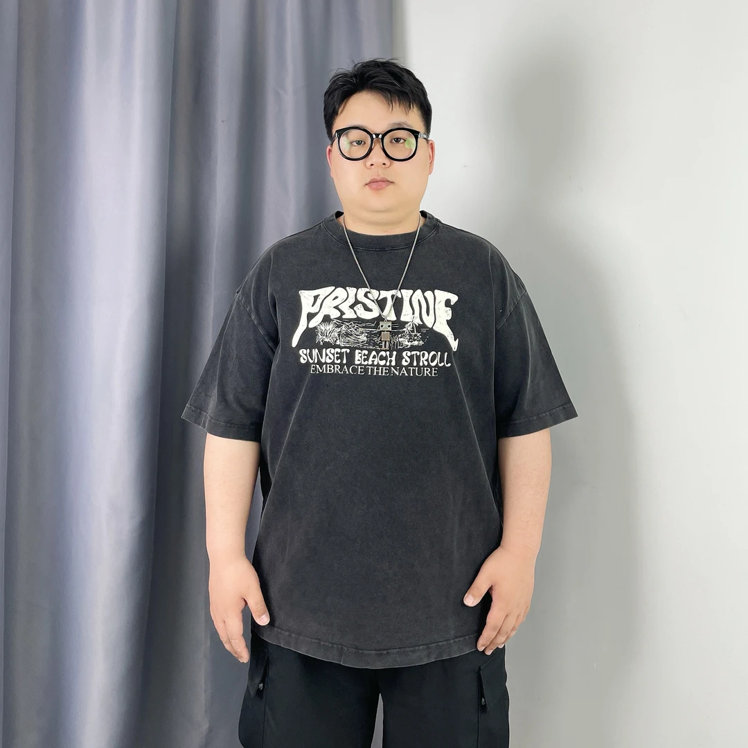 大仙仙儿2025夏季新款男士休闲大码宽松水洗纯棉320g重磅短袖T恤