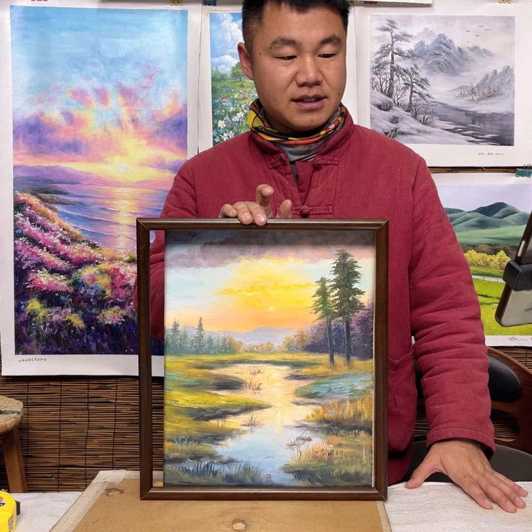 油画行路人小院绘画作品竞拍