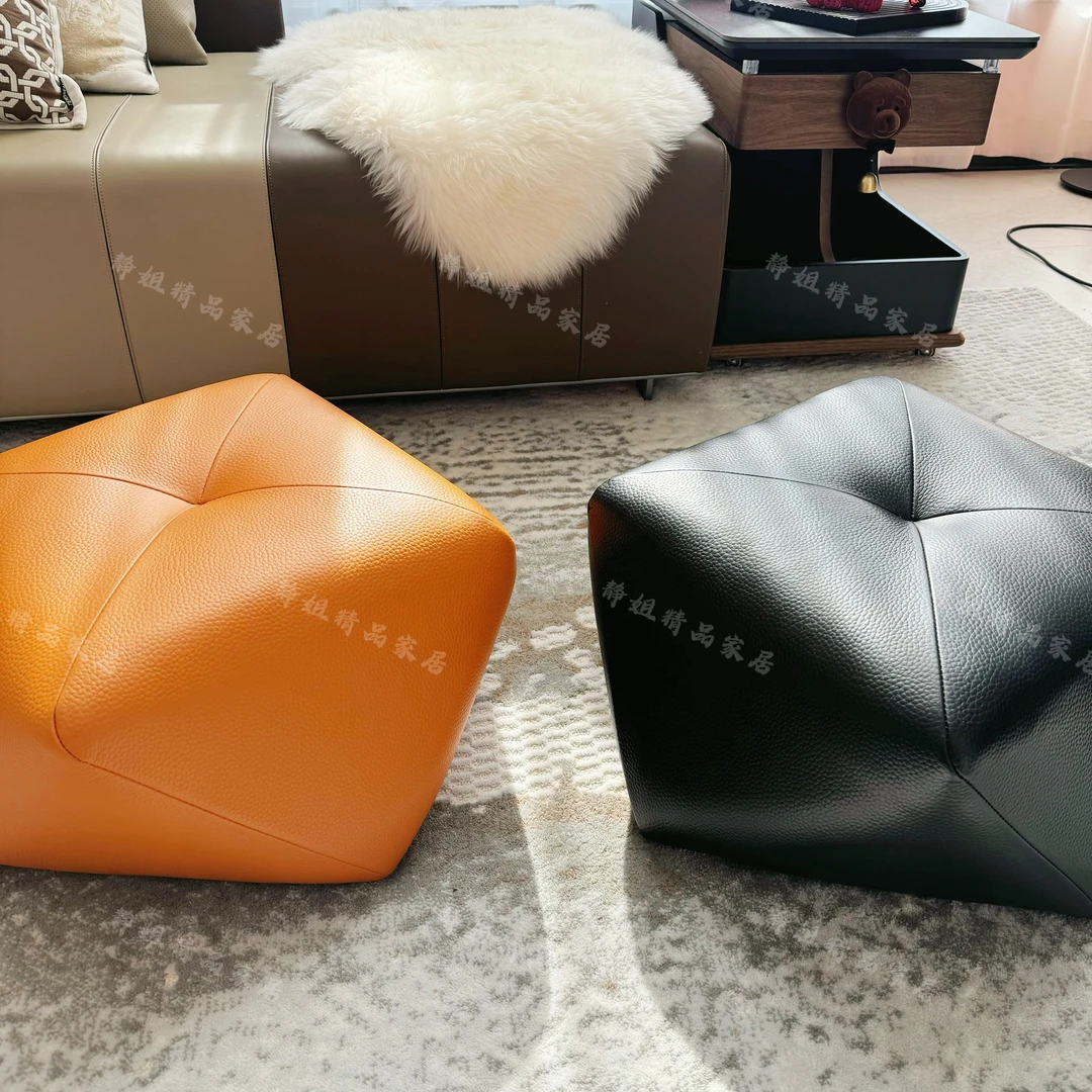 轻奢生态牛皮八角凳客厅沙发凳创意简约小坐墩家用矮凳换鞋凳