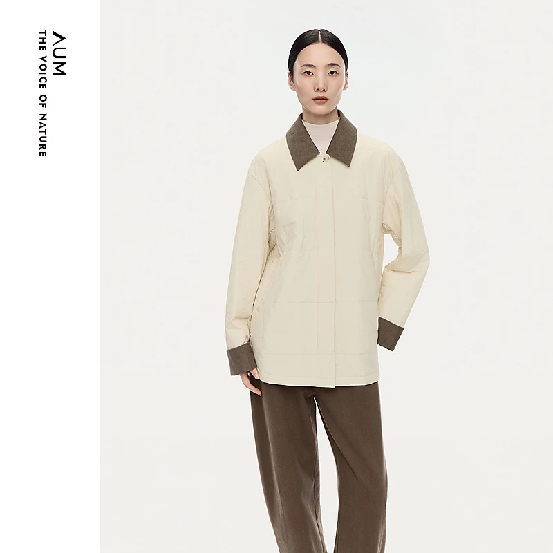 AUM2025秋冬新款休闲夹克式宽松廓形保暖撞色棉服外套女M1FZ4049L