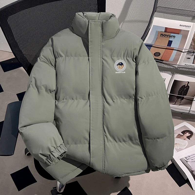 Dekkry潮牌美式高街灰绿色休闲加厚立领冬季棉袄棉服男女拉链外套