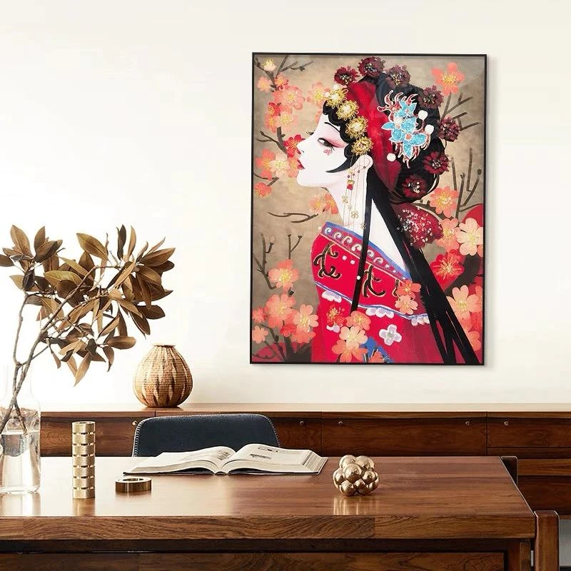 88京剧花旦中国风走廊客厅沙发背景墙挂画戏曲国潮风6080