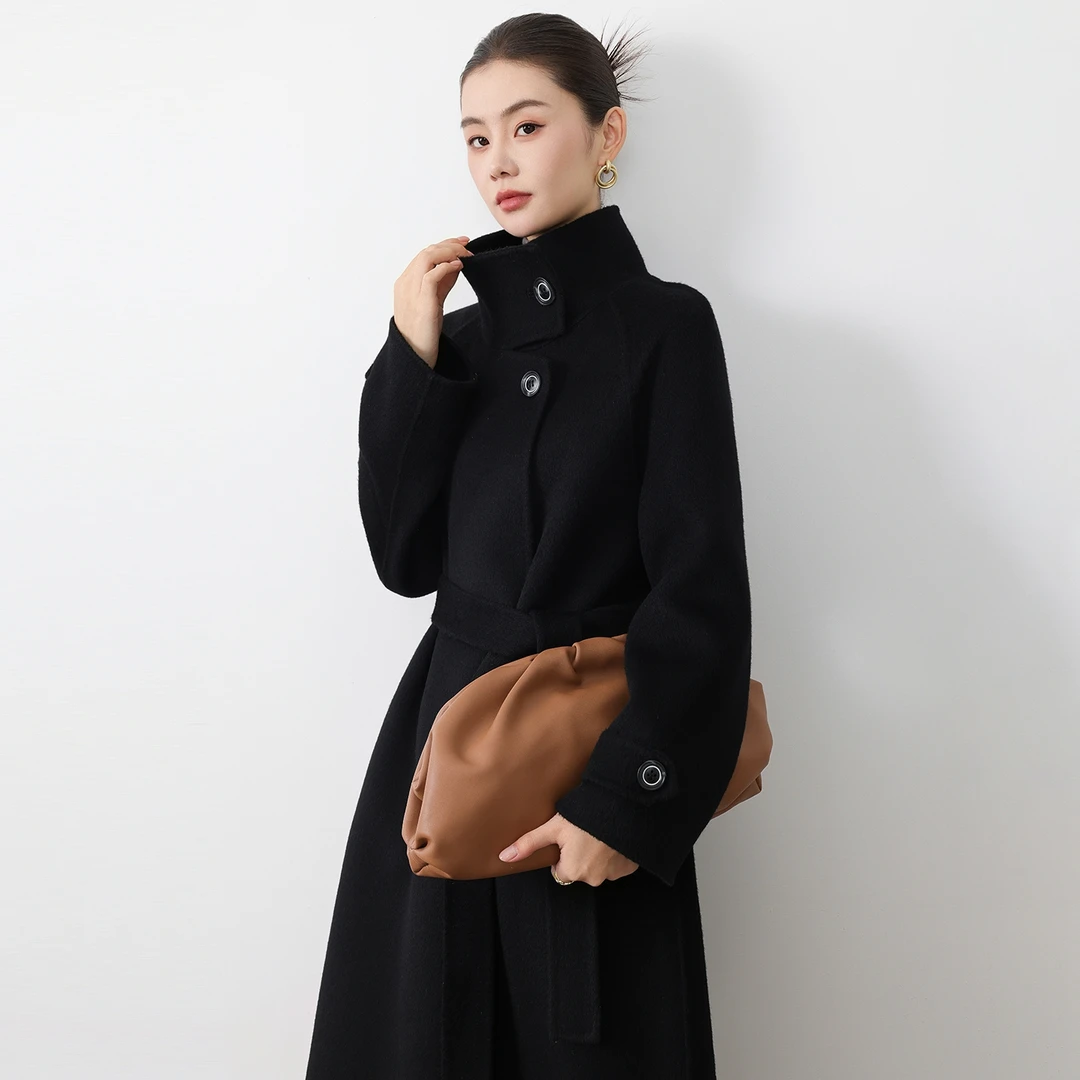 零下5度牦牛绒羊绒大衣女中长款女装毛呢翻领排扣秋冬女毛呢外套