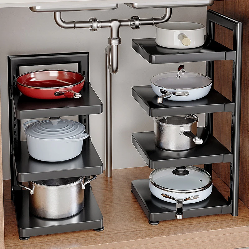 厨房置物架家用多功能锅具收纳架多层橱柜内下水槽灶台分层放锅架