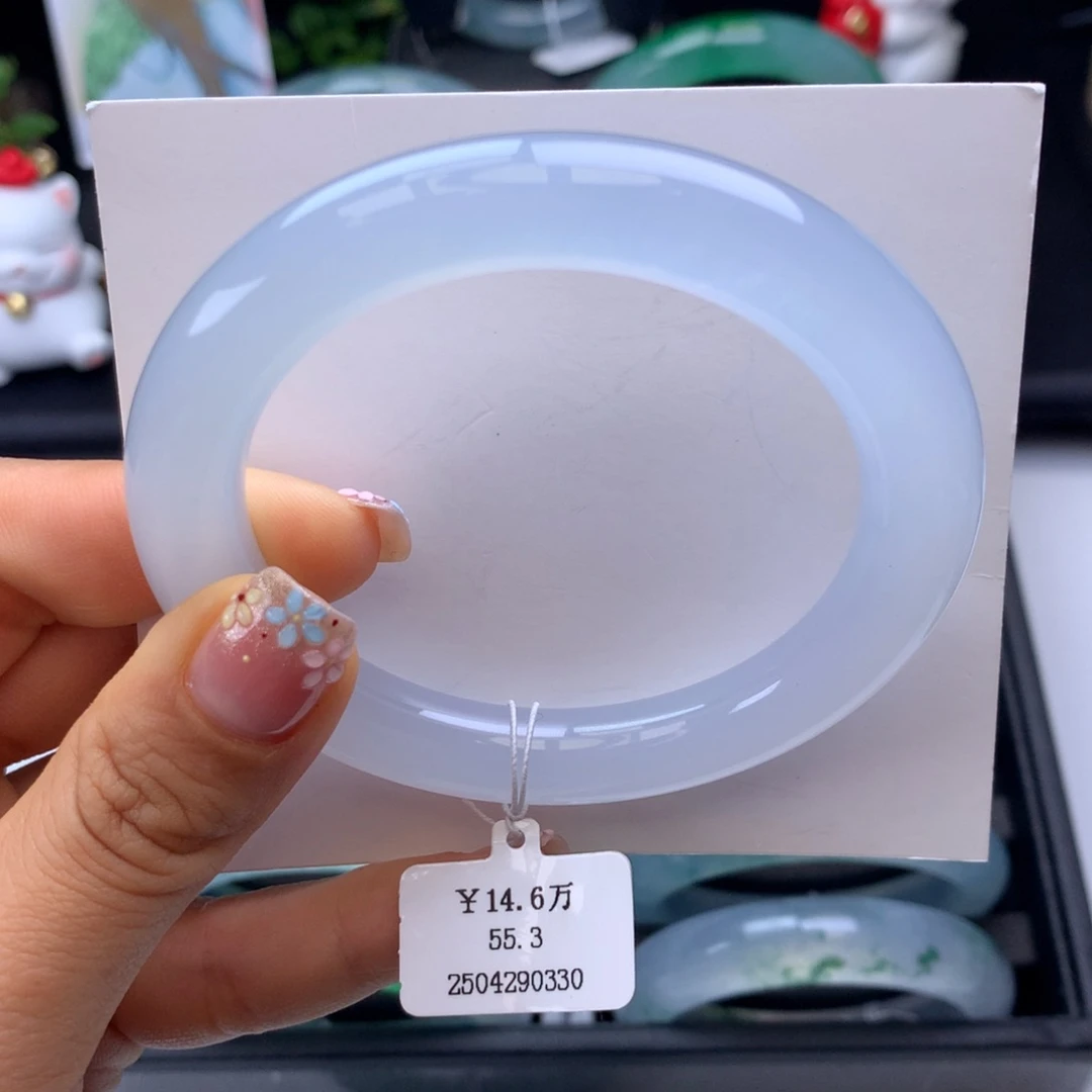 翡翠手镯未镶嵌55-56白月光圆条