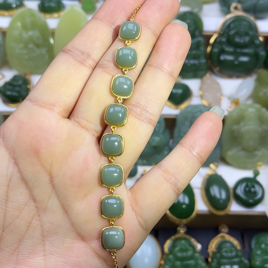 和田玉银S925镶嵌手链