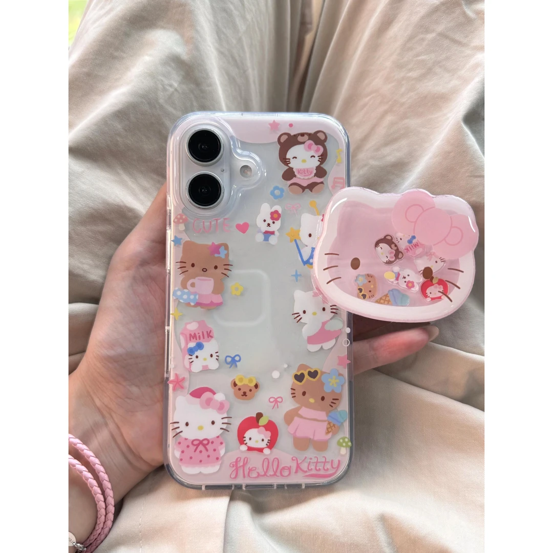 卡通少女kitty摇摇乐支架适用苹果16/15手机壳华为vivo小米14oppo