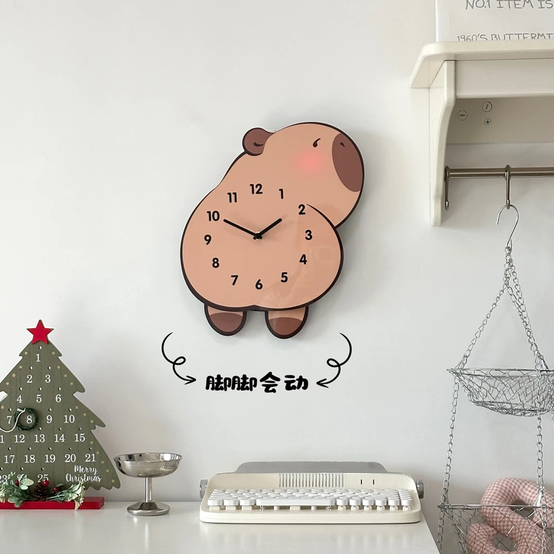 摇摆款卡皮巴拉卡通创意装饰挂墙钟表客厅儿童房静音时钟宠物挂钟