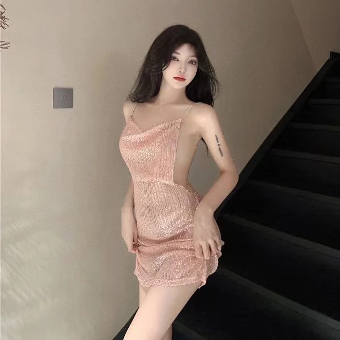 性感闪亮夜店蕾丝显瘦气质短款时尚露背睡裙吊带裙内衣制服睡衣女