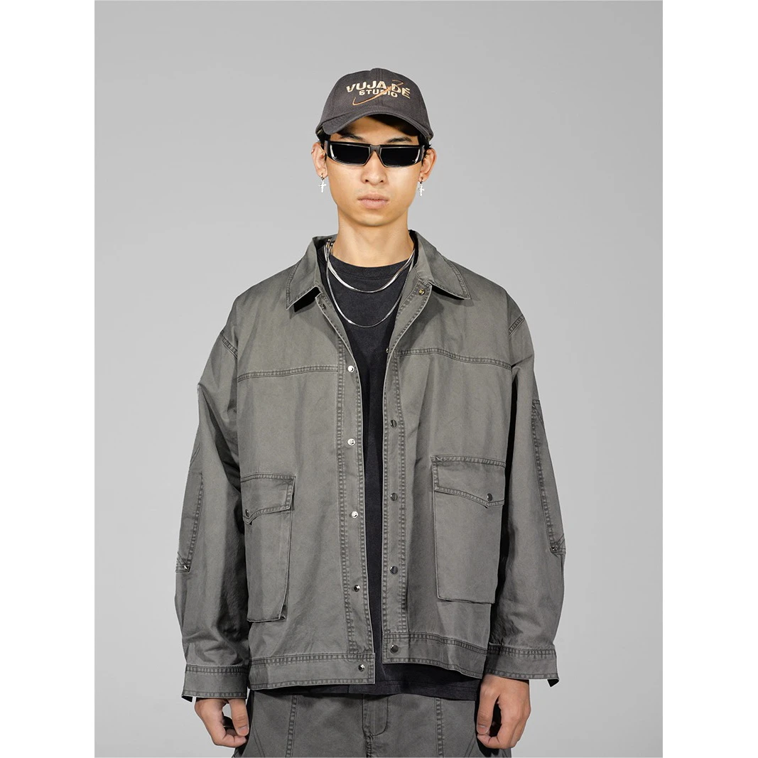 潮牌男女同款翻领简约衬衫外套1777-B-5-4