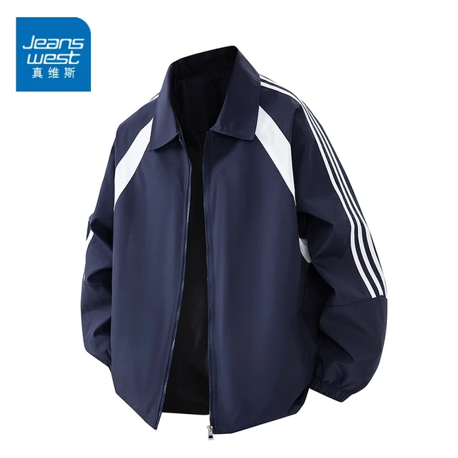 真维斯潮流夹克男春季新款vibe风运动休闲防风外套三条杠轻奢男装