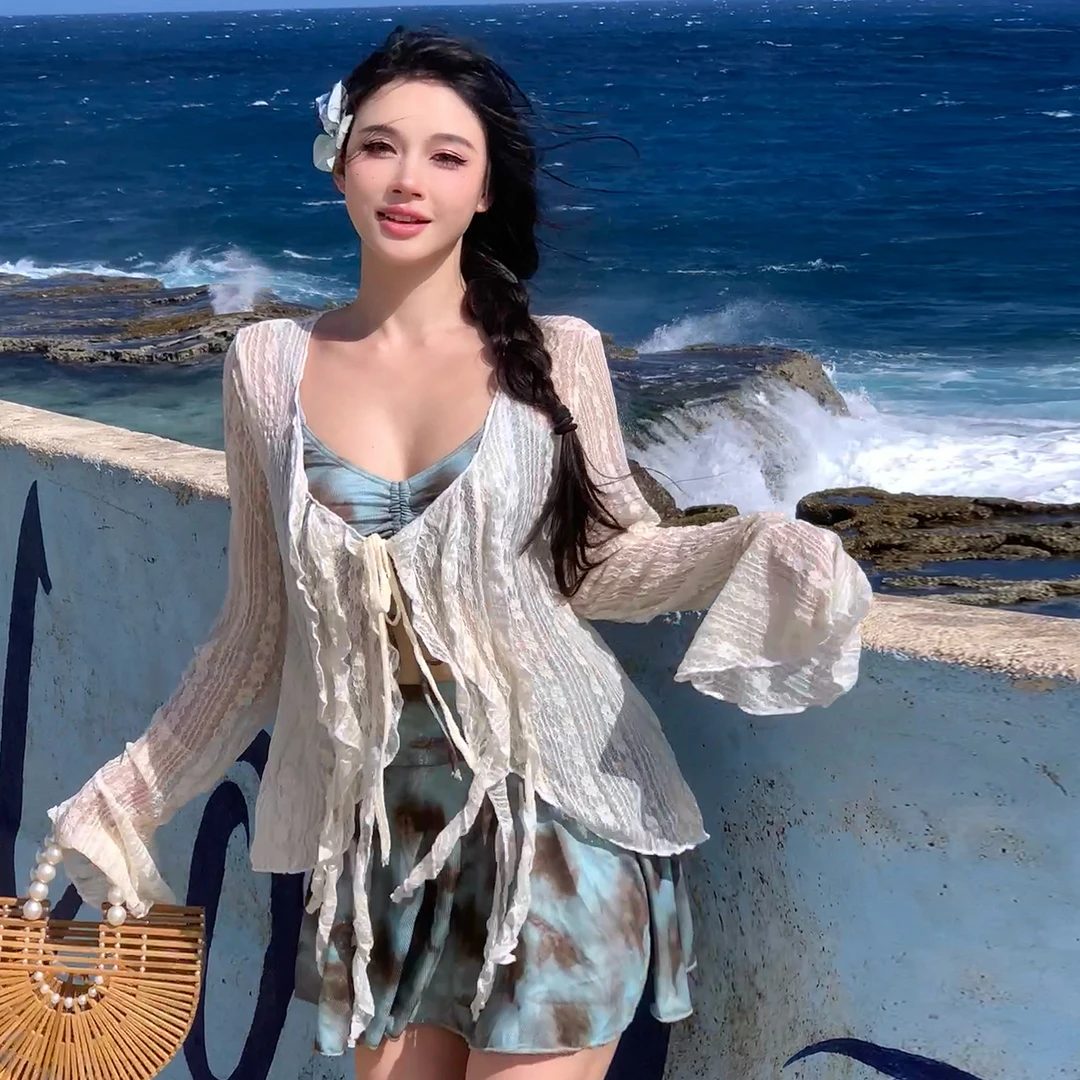 微胖女孩性感泳衣比基尼分体三件套遮肚显瘦大码胖mm高级感泡温泉