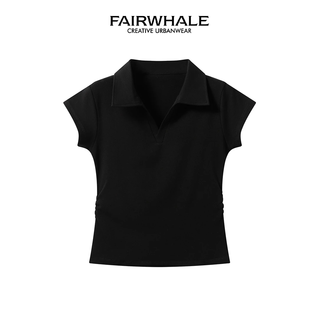 马克华菲女装百搭polo领舒适短袖洋气衣服大气短T恤 F52001A080 S