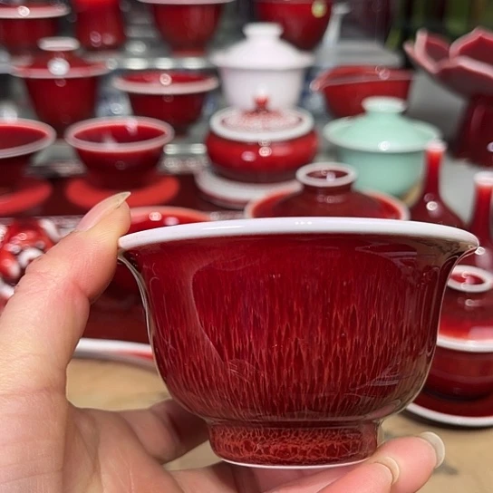 景德镇陶瓷红马坊压手杯