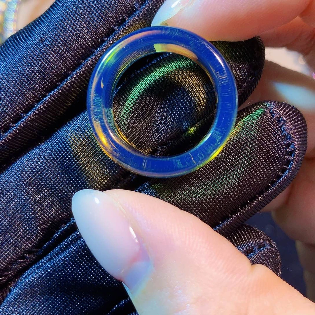 蓝珀未镶嵌裸石蓝珀17圈口指环