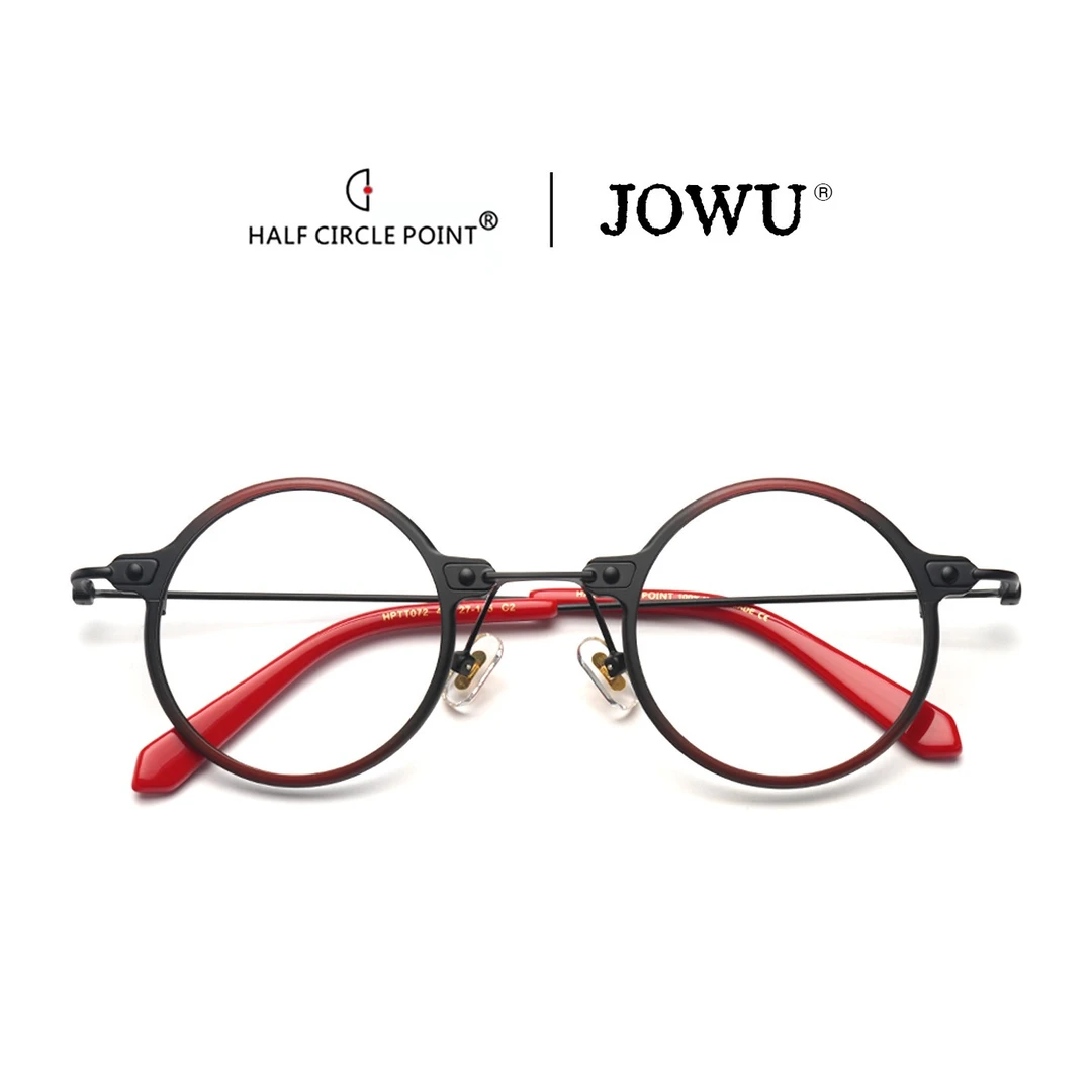 玖吾T072小众圆框镜框纯钛时尚复古眼镜百搭简约可配平光镜素颜镜