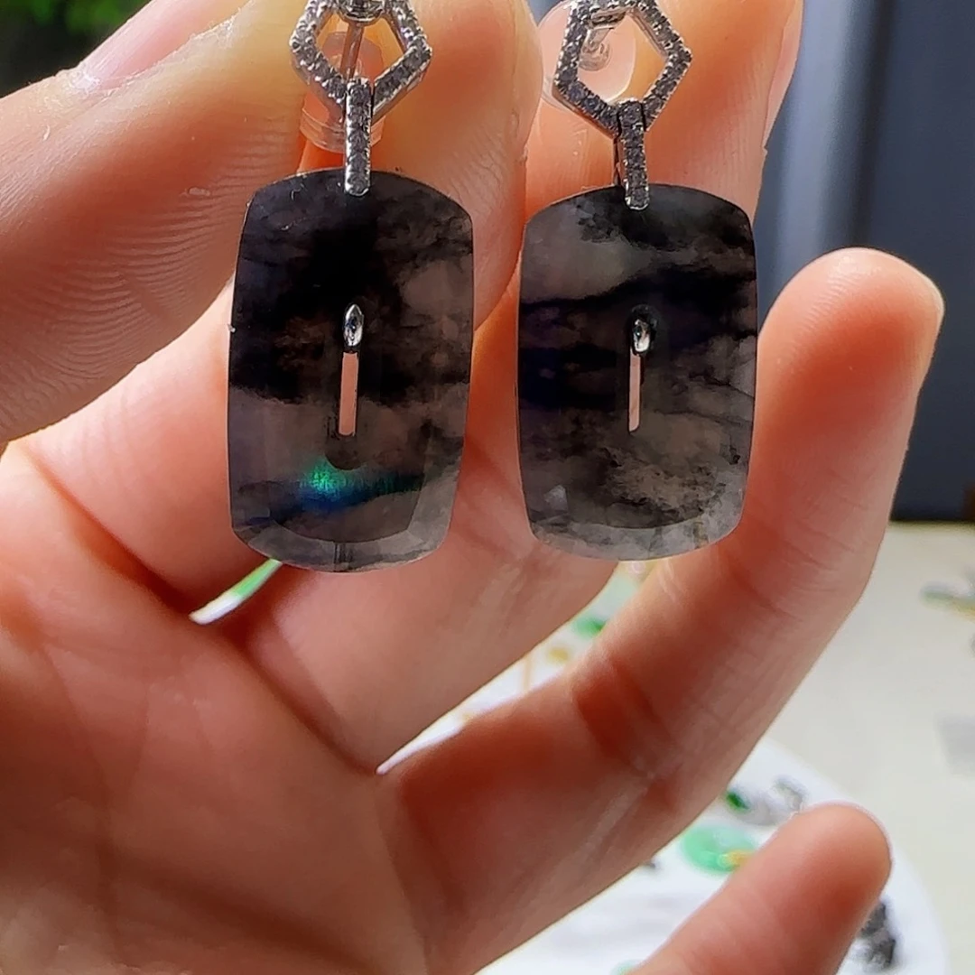 翡翠耳饰18K金镶嵌天然缅甸