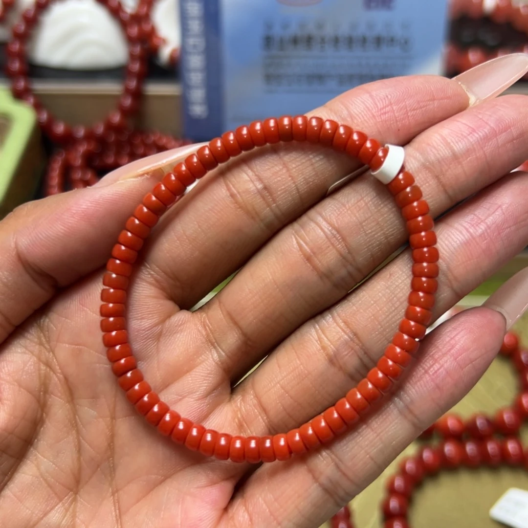 未镶嵌手串南红玛瑙柿子红小药片 约4.5mm 纯润