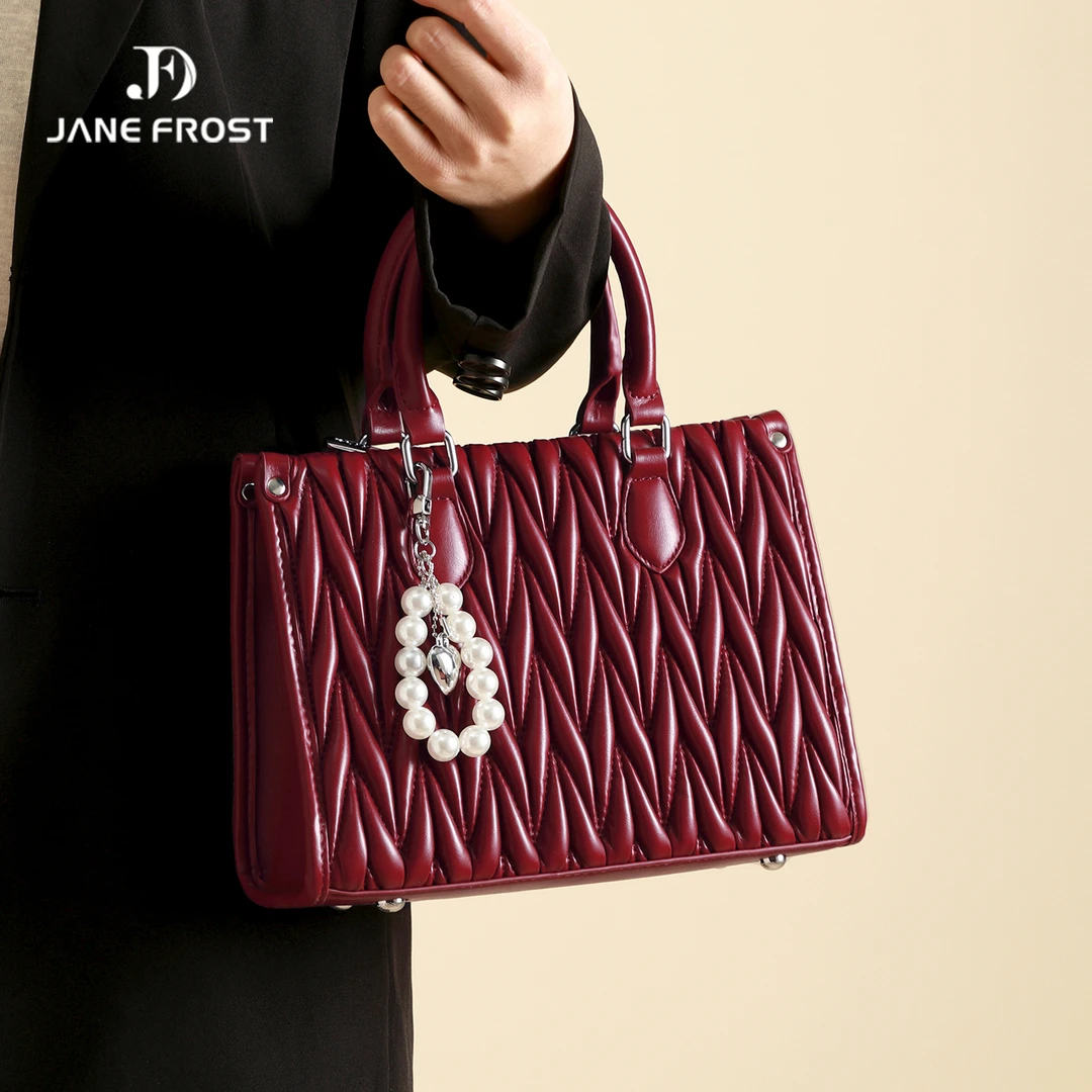 简芙迪红色褶皱新婚包包新款轻奢小众设计感手提包大气妈妈婚包