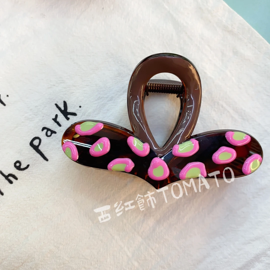 西红饰TOMATO手工滴釉豹纹大容量爱心抓夹11厘米