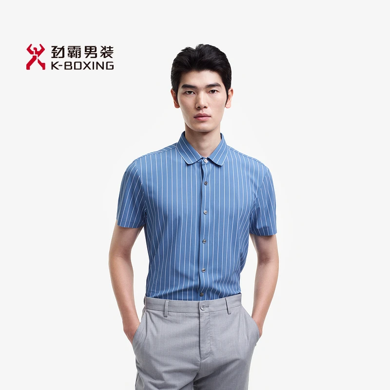 K-boxing/劲霸男装春夏经典条纹商务通勤休闲短袖衬衫男|BDBE2356